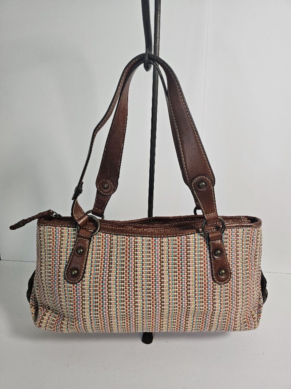 Vintage Fossil Bag Satchel Woven Leather Y2K 78033